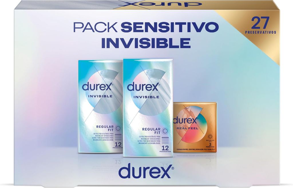 Imagen de: Durex, Pack Sensitivo Invisible, Preservativos Durex, Invisible Extra Sensitivo, Real Feel, 27 Condones