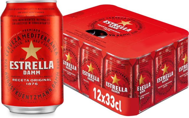 Imagen de la oferta: Cerveza Estrella Damm, pack de 12 Latas 33cl. Total: 3,96 L. | Cerveza Lager Mediterránea, Receta Original 1876, 100% Ingredientes Naturales