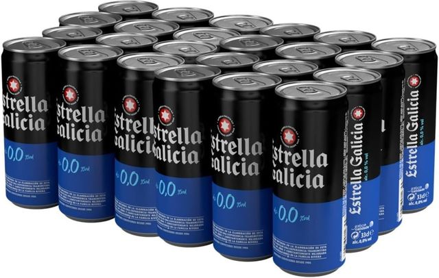 Imagen de la oferta: Estrella Galicia 0,0 - Cerveza Lager sin Alcohol, 24 Latas x 33 cl, Sabor Ligero y Refrescante, Aroma a Maltas y Lúpulo, 0% Volumen de Alcohol