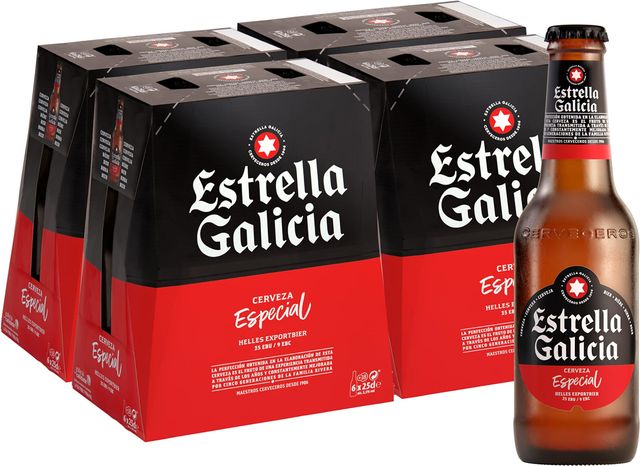 Imagen de la oferta: Estrella Galicia Especial - Cerveza Lager Especial, Pack de 24 Botellas x 25 cl, Sabor Ligero y Amargo, Aroma a Lúpulo, 5,5% Volumen de Alcohol