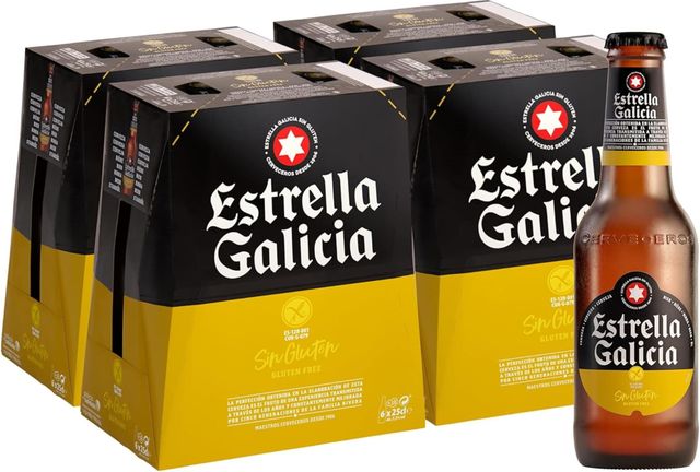 Imagen de la oferta: Estrella Galicia Sin Gluten - Cerveza Lager Sin Gluten, Pack de 24 Botellas x 25 cl, Sabor Neutro y Ligero, Aroma a Cebada y Malta, 5,5% Volumen de Alcohol