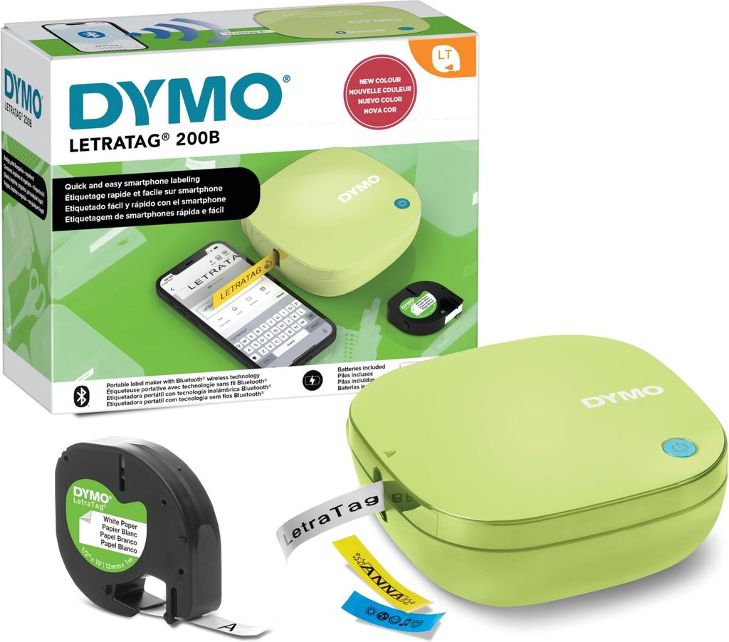 Imagen de: Etiquetadora DYMO LetraTag 200B Bluetooth | Impresora de etiquetas compacta | Se conecta mediante tecnología inalámbrica Bluetooth | Incluye 1 cinta de etiqueta de papel blanco | Amarillo Pistacho