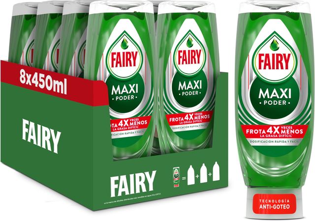 Imagen de la oferta: Fairy Maxi Poder Lavavajillas Liquido a Mano, 3,6 L (8 x 450 ml), Con Poder Antigrasa, Limpieza Facil Platos, Ollas Y Sartenes Mas Grasientas
