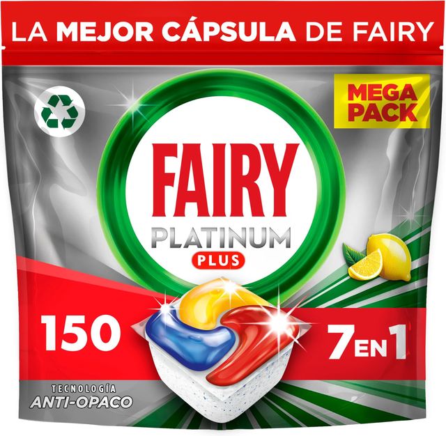 Imagen de la oferta: Fairy Platinum Plus Limón Cápsulas De Lavavajillas Todo En Uno, 150 Cápsulas, Nuestra Mejor Limpieza Que Deja Los Platos Como Nuevos, Elimina La Falta De Brillo Y Evita La Cal