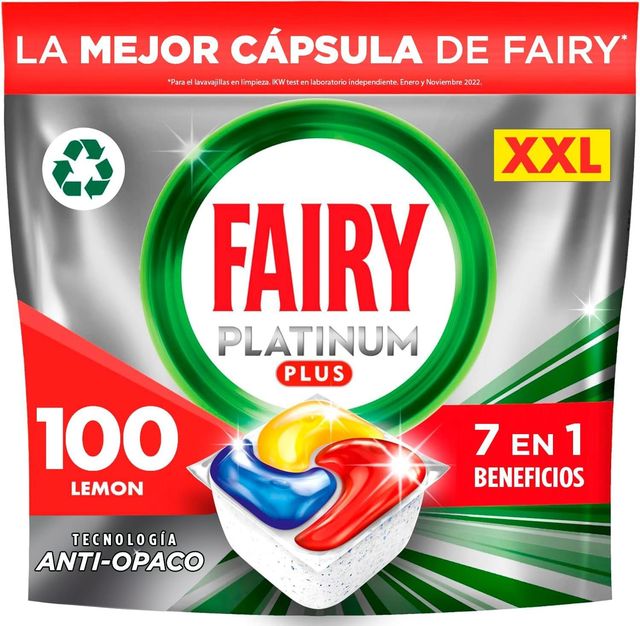 Imagen de la oferta: Fairy Platinum Plus Todo en Uno Pastillas Lavavajillas, 100 Capsulas Lavavajillas (5 x 20), Limpieza Profunda y Extra Brillo, Fragancia Limon