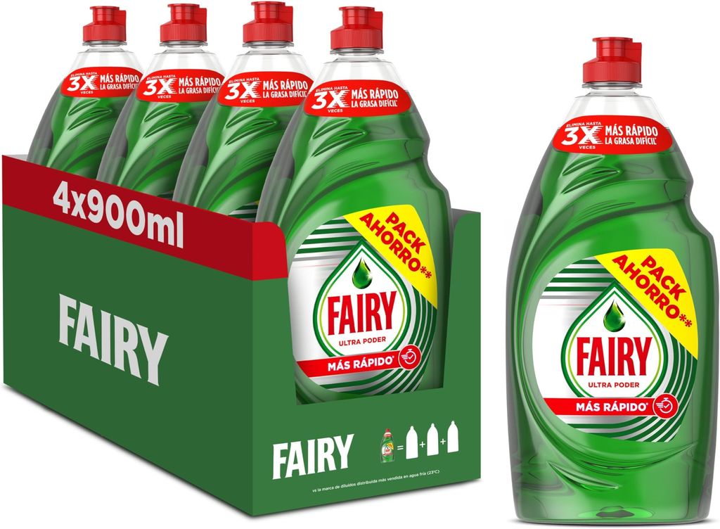 Imagen de: Fairy Ultra Poder Original Líquido Lavavajillas 4x900ML Fórmula Efectiva Que Deja Los Platos Relucientes, Impresionante Poder Antigrasa