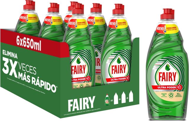 Imagen de la oferta: Fairy Ultra Poder Original Líquido Lavavajillas 6x650ML Fórmula Efectiva Que Deja Los Platos Relucientes, Impresionante Poder Antigrasa