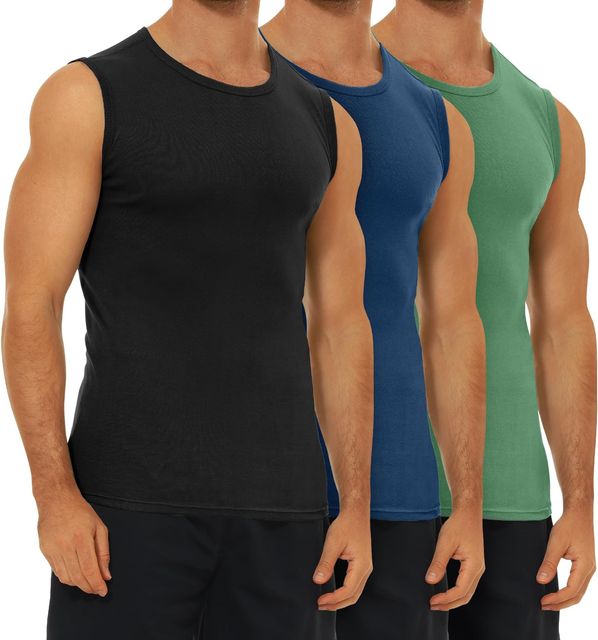 Imagen de la oferta: FALARY Camisetas Tirantes Hombre Pack de 3 Camiseta Interior Hombre Algodón 100% Blanco Negro Azul Marino Oliva S-5XL