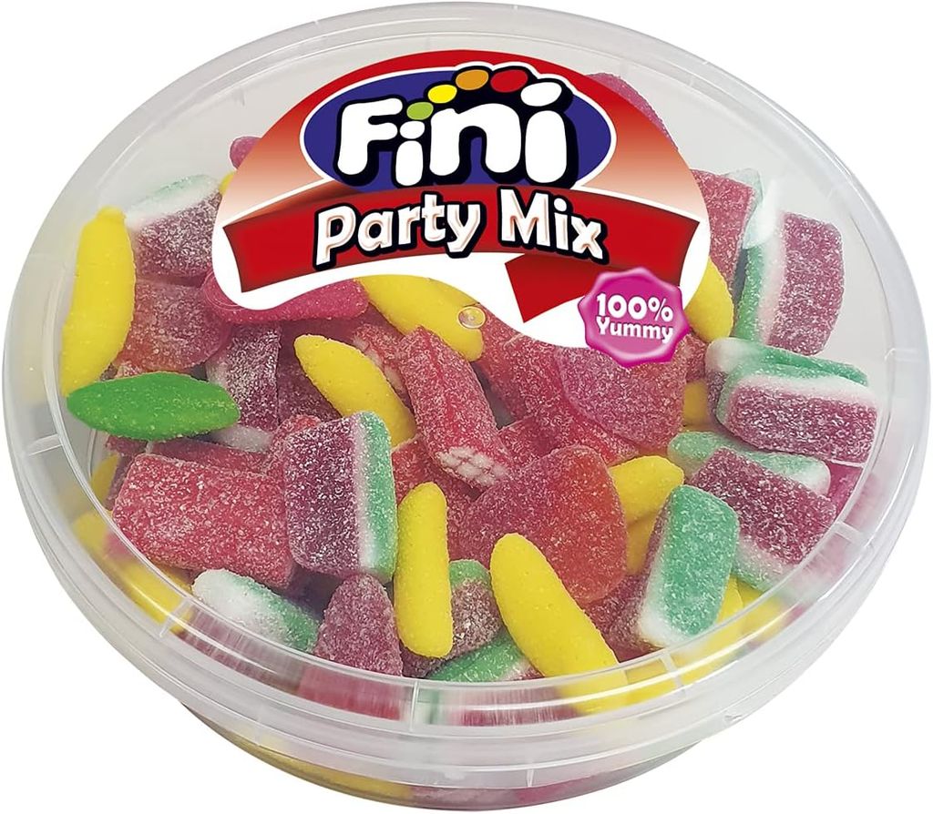 Imagen de: Fini Party Mix | Surtido de Gominolas de Sandía, Regaliz, Ladrillo, Plátano - Tarro 450 gr - El embalaje puede variar