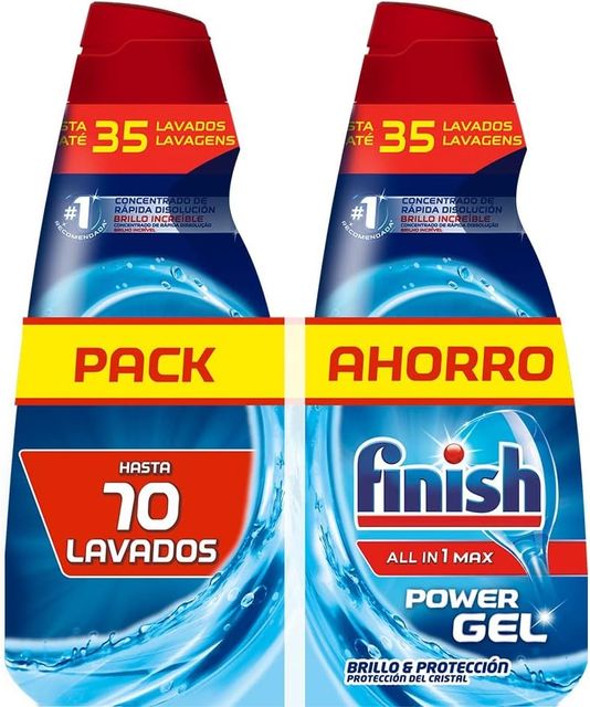 Imagen de la oferta: Finish All in 1 Max Power Gel Brillo&Protección, Detergente Gel para el Lavavajilla, 2 unidades - Total 70 lavados
