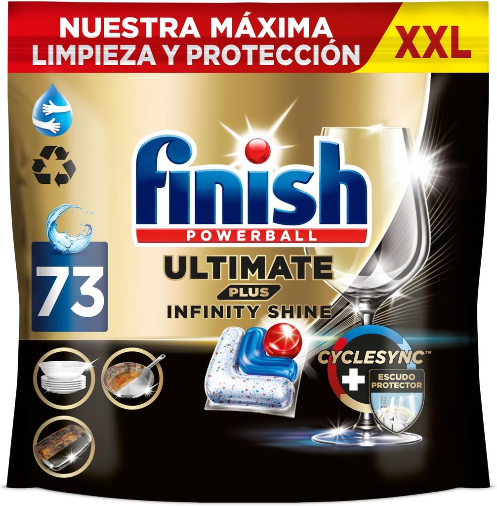 Imagen de: Finish Ultimate Plus Infinity Shine, Pastillas para el Lavavajillas, limpieza y brillo intensivos, y protección del cristal, 73 pastillas