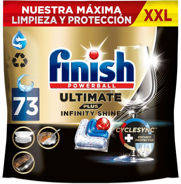 Imagen de la oferta: Finish Ultimate Plus Infinity Shine, Pastillas para el Lavavajillas, limpieza y brillo intensivos, y protección del cristal, 73 pastillas