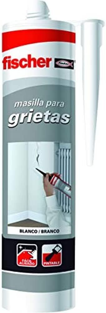 Imagen de: fischer - Masilla Acrílica Blanca para Relleno de Grietas, Reparaciones en Interiores, Pintable, Lavable con agua, Gran Adherencia Multimaterial y de Fácil Aplicación (300 ml) - Color Blanco