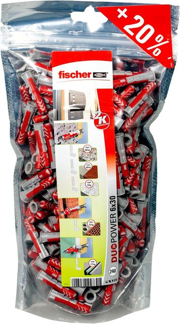 Imagen de la oferta: fischer - Tacos DUOPOWER Bigpack 6x30 mm | Tacos Universales Bicolor para Aire Acondicionado, Pared y Hormigón | Tacos para Tabique y Hueco | Grigio-Rosso | Rendimiento Superior | 240 uds