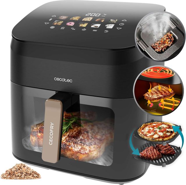 Imagen de la oferta: Cecotec Freidora de Aire sin Aceite - 8,5L - Plancha - Grill - Doble Resistencia - Ahumador Integrado - Air Fryer Cecofry&Grill Smokin' 8500. 2200W, Temperatura Regulable 40-200°C, 10 Menús
