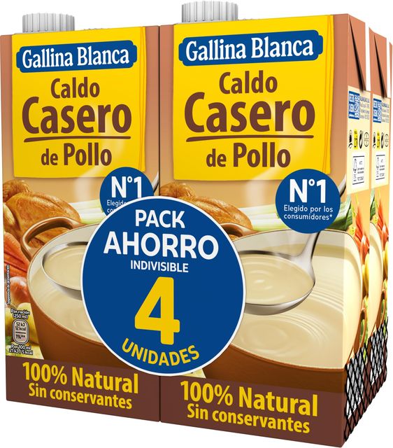 Imagen de la oferta: GALLINA BLANCA Caldo Casero de Pollo 100% Natural | Elaborado con Pollo Fresco y Verduras de la Huerta, Cocinado a Fuego Lento Durante 3h. Sin Gluten, Sin Conservantes, Bajo en Grasa - 4L