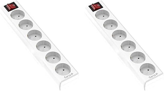 Imagen de la oferta: Garza Power - Regleta de 6 enchufes | Sin Cable | con Interruptor | Ladrón múltiple | Protección infatil | Color Blanco (Paquete de 2)