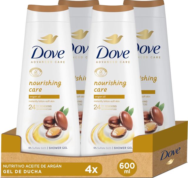 Imagen de la oferta: Dove Advanced Care Gel de Ducha Cuidado Nutritivo Aceite de Argán 600ml (Paquete de 4)