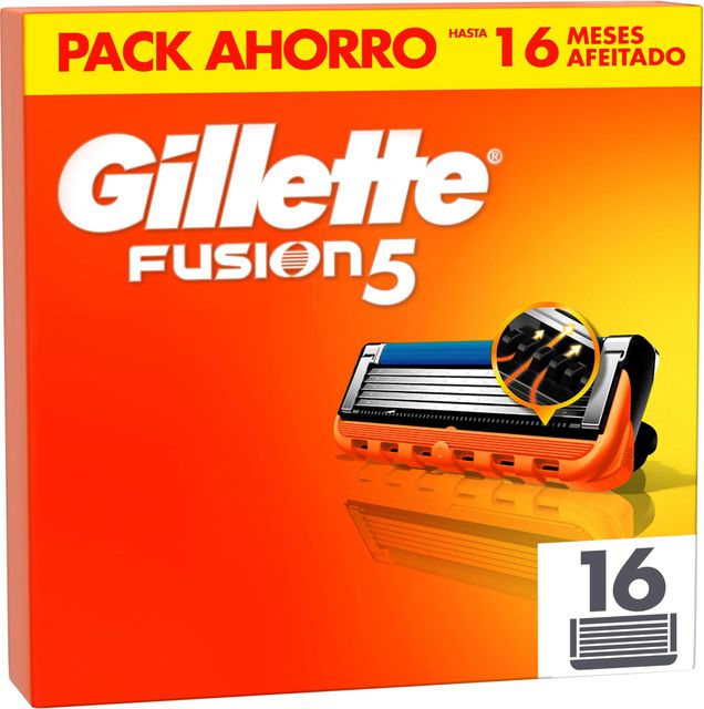 Imagen de la oferta: Gillette Fusion5 Pack de 16 Recambios Para Maquinillas De Afeitar, Cuchillas De Afeitar Con 5 Hojas, Banda De Gel Lubricante y Recortadora De Precisión