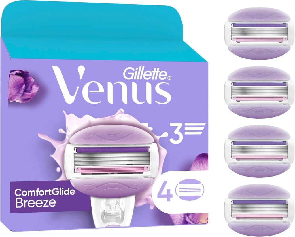Imagen de: Gillette Venus ComfortGlide Breeze Hojas, Hojas De Recambio 4 Recambios, Mango De Metal Y Soporte Para Ducha