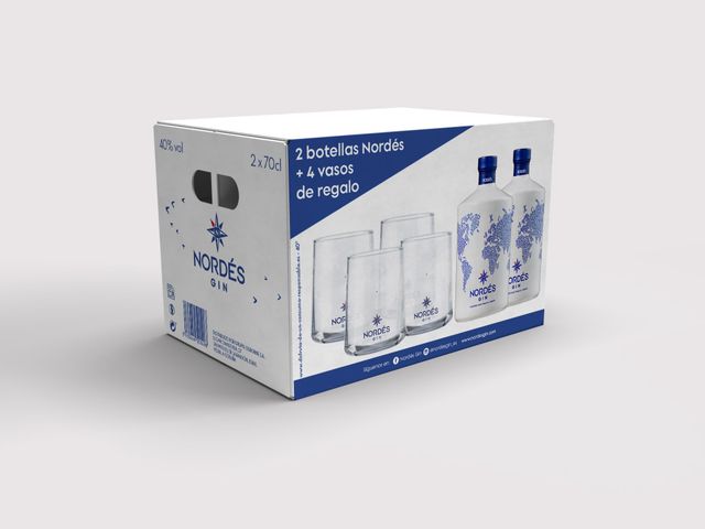 Imagen de la oferta: Nordés Ginebra Premium nacional Atlantic Galician Gin - Pack de 2 botellas de 70 cl + 4 Vasos de regalo