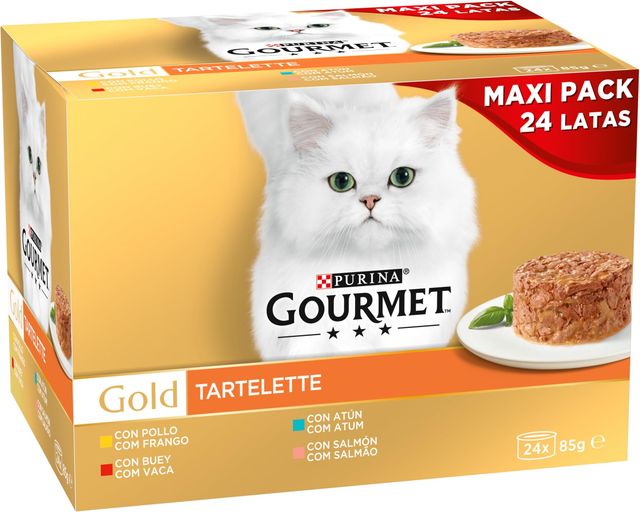 Imagen de la oferta: GOURMET Gold Tartelette, Comida Húmeda para Gato Adulto, Paté, Surtido de Pollo, Buey, Atún y Salmón, 96 latas