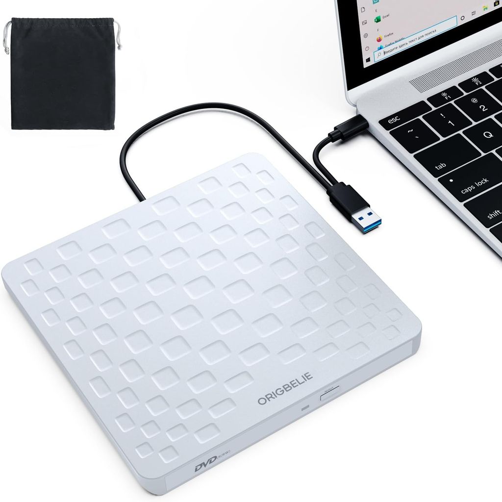 Imagen de: Grabadora CD DVD Externa, Ultra Delgado 13mm USB 3.0 Tipo C Portátil CD DVD +/- RW, Plug & Play Lector de CD Externo para Portatil, Windows 11/10/8/7/XP/Vista, Linux y Mac OS, Blanco