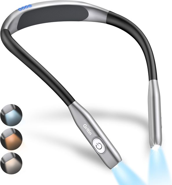Imagen de la oferta: Gritin Luz de Lectura Recargable, Lampara Cuello con 3 Colores Modos Protección Ocular y Atenuación Continua - Luz Lectura Libros de Cama de Diseño Ergonómico, Ideal para Tejer, Reparar, etc