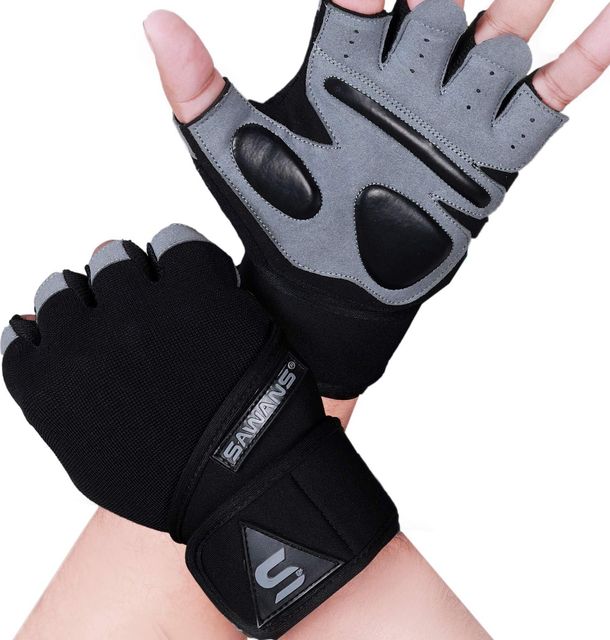 Imagen de la oferta: SAWANS Guantes de Gimnasio para Entrenamiento de Levantamiento de Pesas para Hombres y Mujeres, Soporte de muñeca Acolchados, Agarre Extra, protección de la Palma