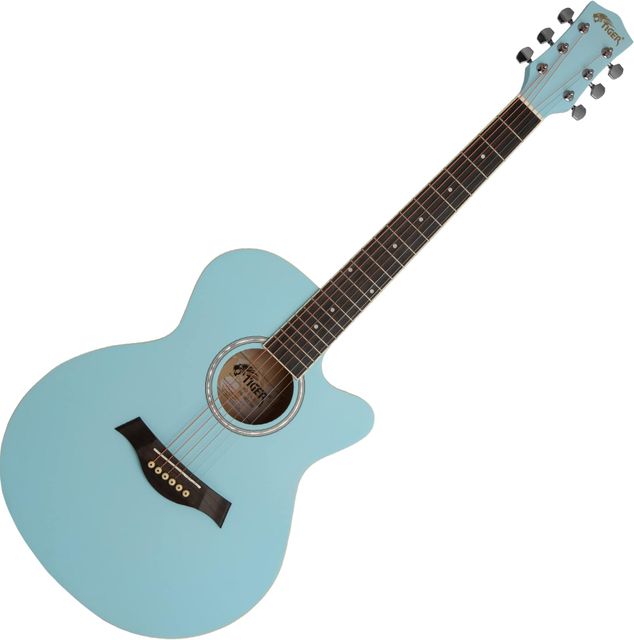 Imagen de la oferta: TIGER ACG1-LBL-SM Acoustic Steel String Guitar - Matte Baby Blue - Full Size Small Body Parlour Guitar for Ages 12+ Now Including 6 Months Free Lessons
