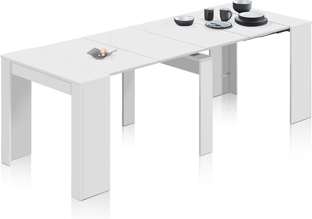 Imagen de la oferta: Habitdesign – Mesa Extensible para Comedor, Mesa Ampliable para Salón o Cocina, hasta 10 comensales, Color Blanco Brillo, 50–235x90x78 cm - Modelo Consola