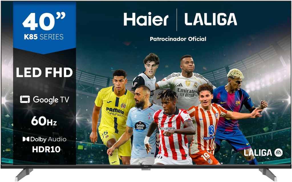 Imagen de: Haier Direct LED Full HD H40K85EFX - 40", Smart TV, Google TV, Dolby Audio, HDR 10, Smart Remote Control, Google Assistant, Bluetooth 5.1, DBX TV, HDMI 2.1 x 4, Sin Marcos, 2024