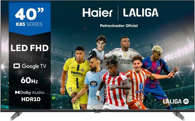 Imagen de la oferta: Haier Direct LED Full HD H40K85EFX - 40", Smart TV, Google TV, Dolby Audio, HDR 10, Smart Remote Control, Google Assistant, Bluetooth 5.1, DBX TV, HDMI 2.1 x 4, Sin Marcos, 2024
