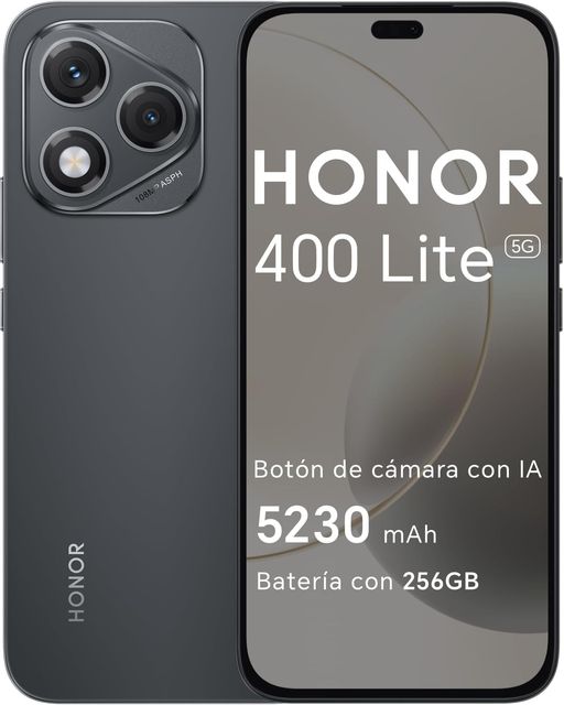 Imagen de la oferta: HONOR 400 Lite 5G - Smartphone de 8GB+256GB, Dual SIM NFC, 108MP con Botón con IA, 6.7'', Pantalla AMOLED con protección de la Vista, Batería de 5230mAh, IP65&SGS, MagicOS 9.0, Velvet Black