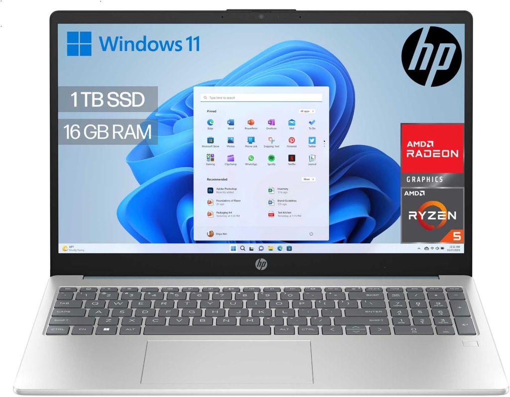 Imagen de: HP 15-fc0241ns - Ordenador portátil de 15.6" FHD (AMD Ryzen 5-7520U, 16 GB RAM, 1TB SSD, AMD Radeon Graphics, Windows 11) Plata y Azul - Teclado QWERTY Español