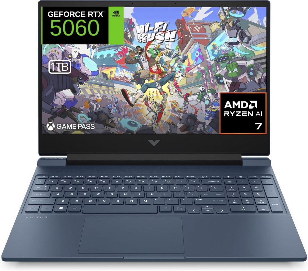 Imagen de: HP Victus - Ordenador portátil Gaming 15" FHD (AMD Ryzen AI 7 350, 16GB RAM, 1TB SSD, NVIDIA RTX 5060, FreeDos) Azul - Teclado QWERTY Español