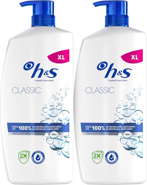 Imagen de la oferta: H&S Classic Champú Anticaspa 2X800ml Con Dispensador, Para Uso Diario. Hasta 100% De Protección Anticaspa, Clínicamente Probado. Para Todo Tipo De Pelo Y Cuero Cabelludo. Sensación De Frescor
