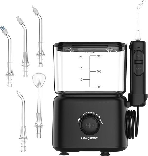 Imagen de la oferta: Irrigador dental eléctrico con 10 niveles de presión ajustables, 600 ml de capacidad, irrigador oral con 5 boquillas multifuncionales para el hogar (negro)