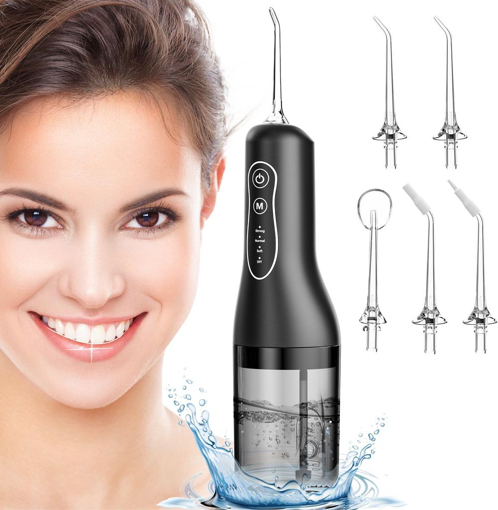 Imagen de: ETROBOT Irrigador Dental Portatil Profesional, Irrigador Bucal Inalámbrico Profesional 5 Boquillas 4 Modos, IPX7 Impermeable USB-C Recargable para Limpieza Dientes(Negro)