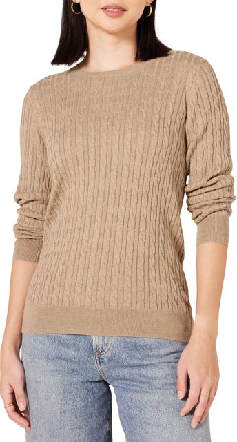 Imagen de la oferta: Amazon Essentials Jersey de Cuello Redondo y Manga Larga en Ligero Punto Trenzado (Disponible en Tallas Grandes) Mujer