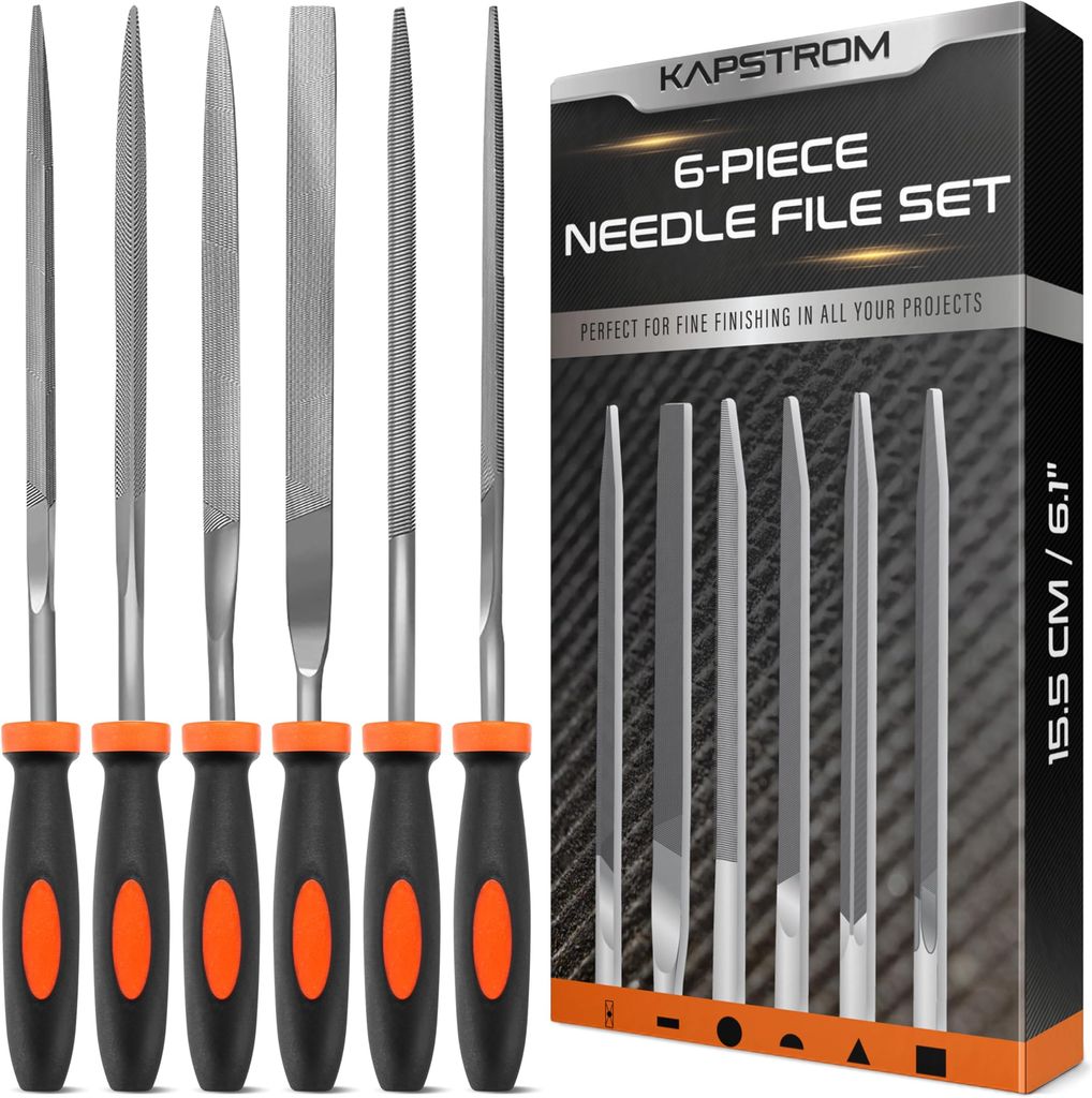 Imagen de: Needle File Set, 6 Needle Files for Wood, Metal, Plastic & Jewellery, Includes Small Round, Half-Round, Square, Triangle, Flat & Flat Pointed Files, Carpenter's Toolkit for Fine Finishing