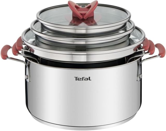 Imagen de la oferta: Tefal Optispace - Juego de 3 Ollas 18/20/24 cm + 3 Tapas, Apto inducción, Thermo-Fusion, marcas medición, apto lavavajillas y horno, acero inoxidable
