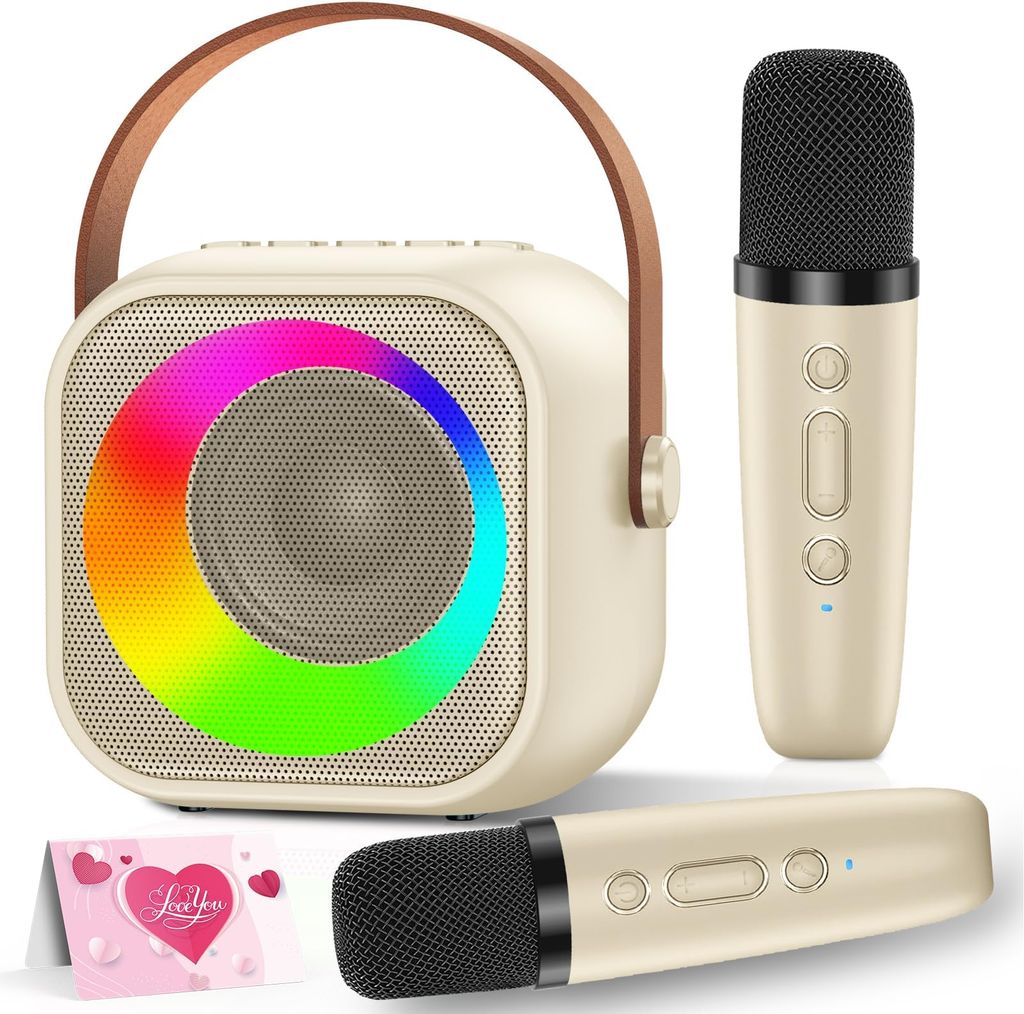 Imagen de: Karaoke para Niños 3-12 Años - Microfono Inalámbrico Bluetooth, Mini Máquina de Karaoke, 2 Micrófonos, Juguete con Efectos de Voz y Luces LED - Regalos Cumpleaños Navidad para Niñas y Niños