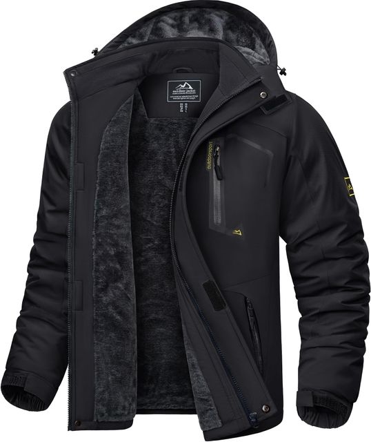 Imagen de la oferta: KEFITEVD Hombre Impermeables Lana Chaquetas Impermeables Esquí Cálidos Invierno Abrigos Térmicos Exteriores Abrigos con Capucha Desmontable