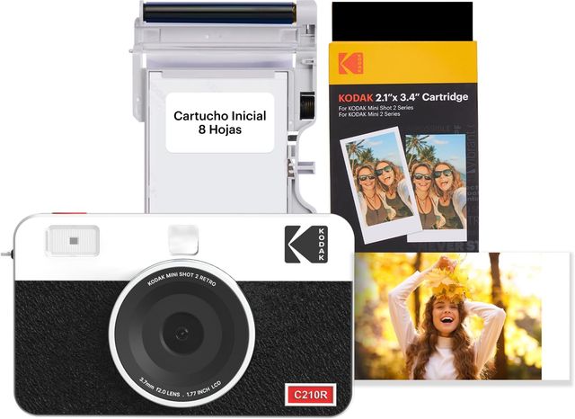 Imagen de la oferta: KODAK Mini Shot 2 Retro 4PASS 2-en-1 Cámara Instantánea e Impresora de Fotos (5,3x8,6cm) + Pack con 38 Hojas, Blanco