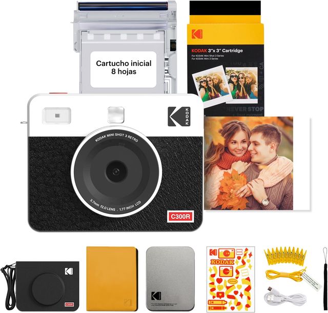 Imagen de la oferta: KODAK Mini Shot 3 Retro 4PASS 2-en-1 Cámara Instantánea e Impresora Fotográfica (7,6x7,6cm) + Paquete de Accesorios 68 Hojas, Blanco