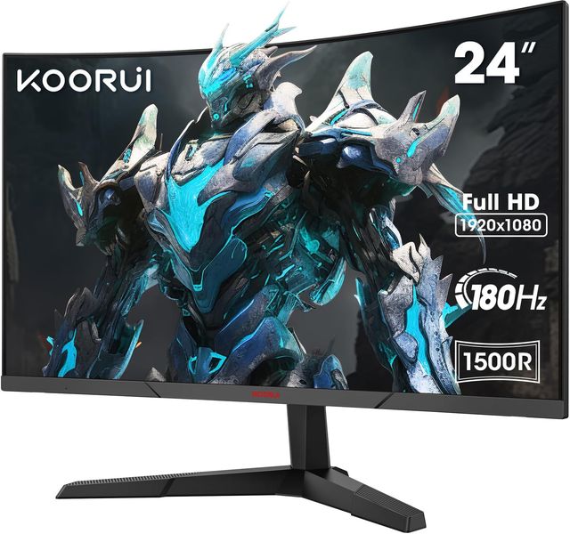 Imagen de la oferta: KOORUI 24E6CA Monitor Gaming Curvo 24 Pulgadas, 180HZ, 1ms, 1500R, HDR, VA 3000:1, FHD 1920x1080, 2xHDMI 2.0, DP 1.2, Adaptive Sync, Eye Care, VESA 100x100mm, Inclinación Ajustable