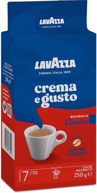 Imagen de la oferta: Lavazza, Crema e Gusto Classico, Café Molido Natural, Ideal para Cafetera Italiana, de Filtro y Francesa, con Notas Aromáticas de Especias, Arábica y Robusta, Intensidad 7, Tueste Oscuro, 250 g