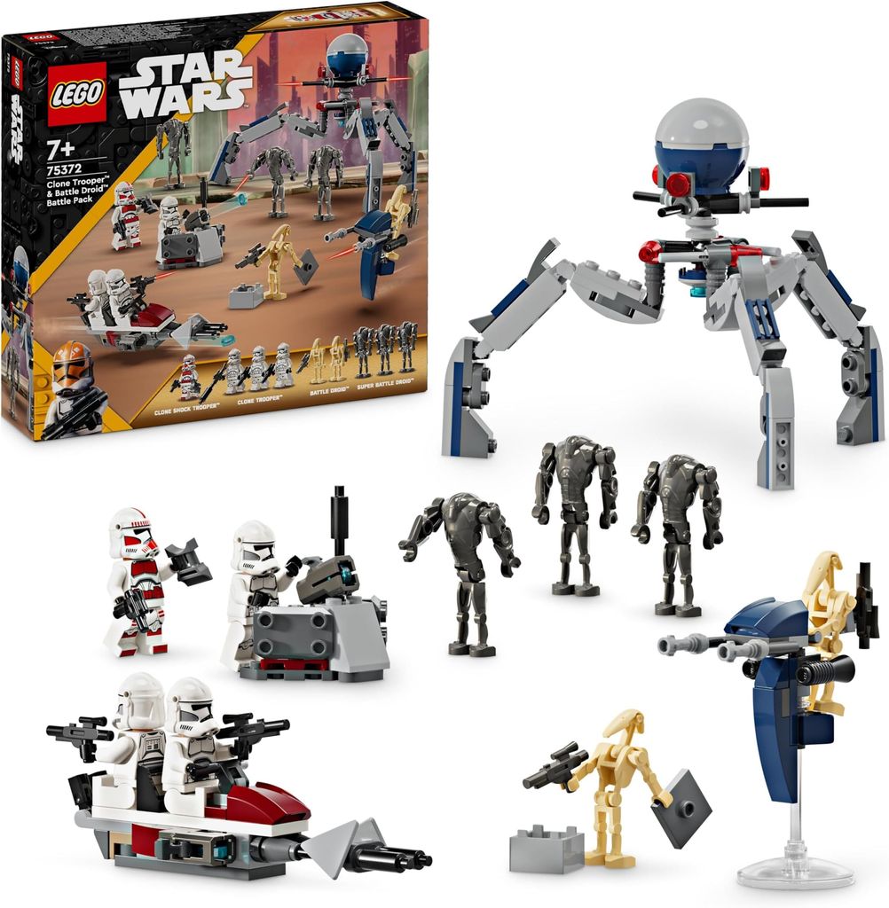 Imagen de: LEGO Star Wars Pack de Combate: Soldado Clon y Droide de Combate, Juguete Infantil, Moto Speeder de Juguete, Figura Tri-Droide y Puesto Defensivo, Regalo para Niños y Niñas de 7 Años o Más 75372