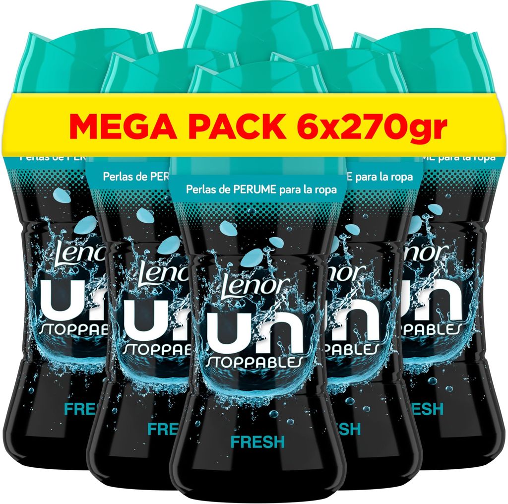 Imagen de: Lenor UNstoppables Perlas de Perfume para la Ropa, 133 Lavados (6 x 270g), Suavizante con Fragancia Fresca, Potenciador de Frescor